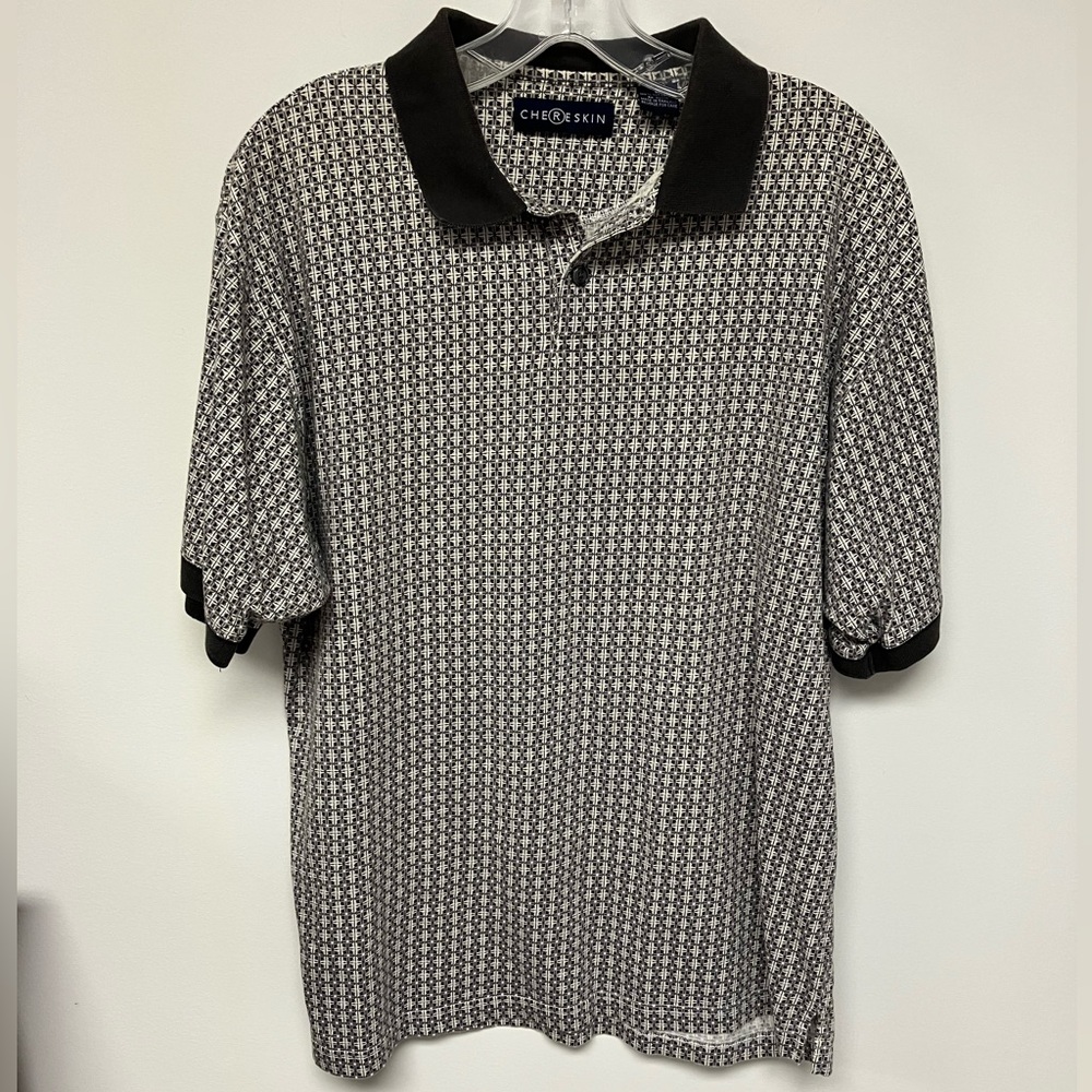 Chereskin Men's Polo Shirt in Charcoal and White Pattern, L